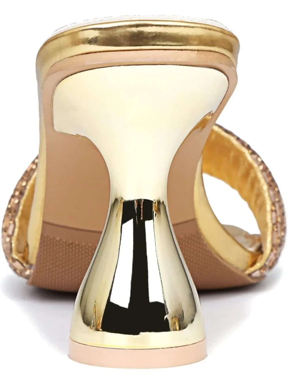 Women's Gold Rhinestone Square Open Toe 3.15 IN Square Kitten Heels Sandals